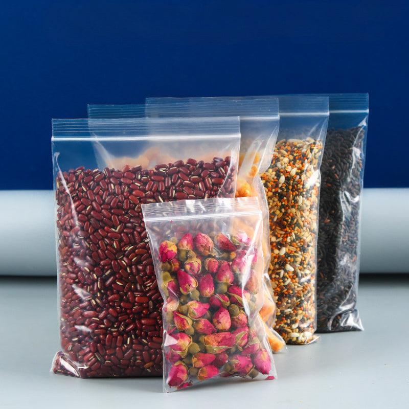 100pcs Ziplock Bag Red Edge PE Transparent Plastic Food Packaging Bag