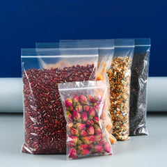 100pcs Ziplock Bag Red Edge PE Transparent Plastic Food Packaging Bag