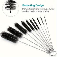 10pcs Long Straw Brush Set 8.2in Nylon Pipe Tube Cleaner 10 Diameters
