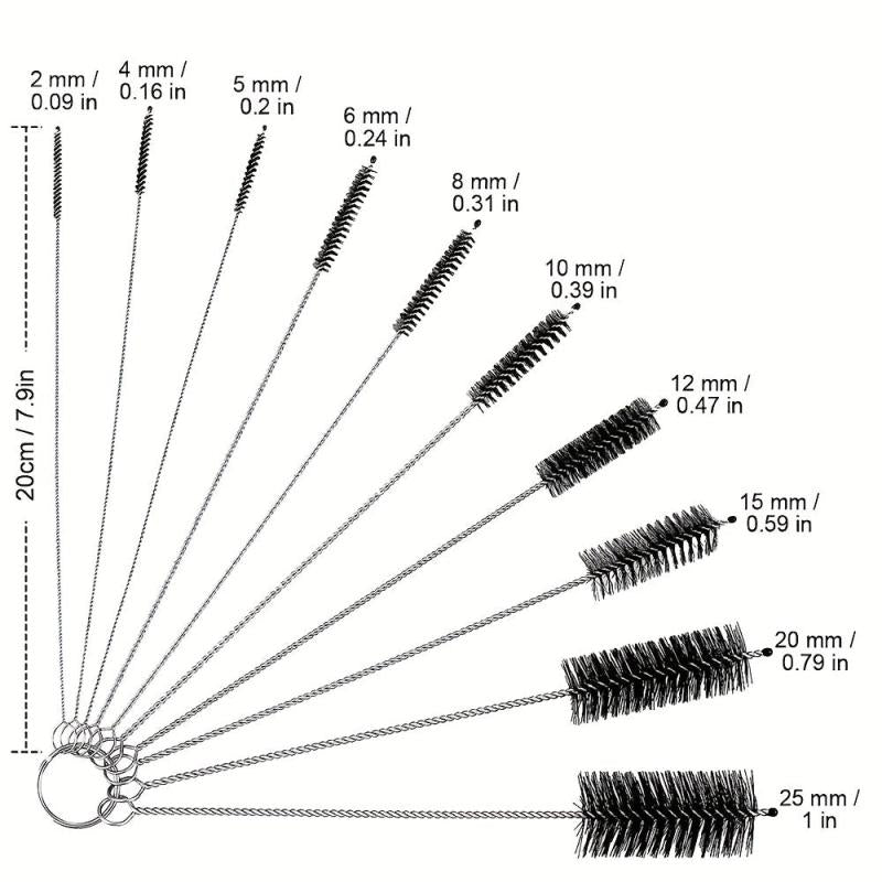 10pcs Long Straw Brush Set 8.2in Nylon Pipe Tube Cleaner 10 Diameters
