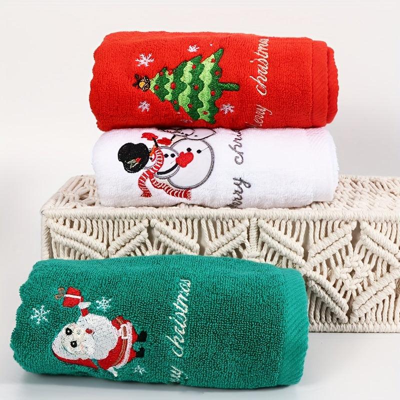 2pcs Christmas Embroidered Face Towel Hand Towel Absorbent Drying