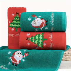 2pcs Christmas Embroidered Face Towel Hand Towel Absorbent Drying