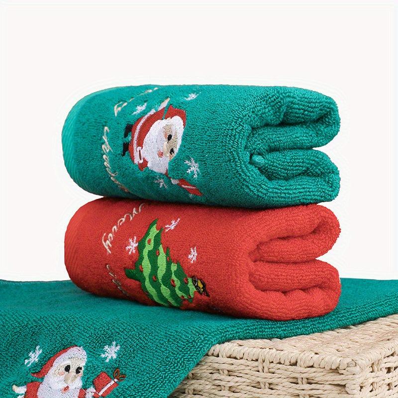 2pcs Christmas Embroidered Face Towel Hand Towel Absorbent Drying