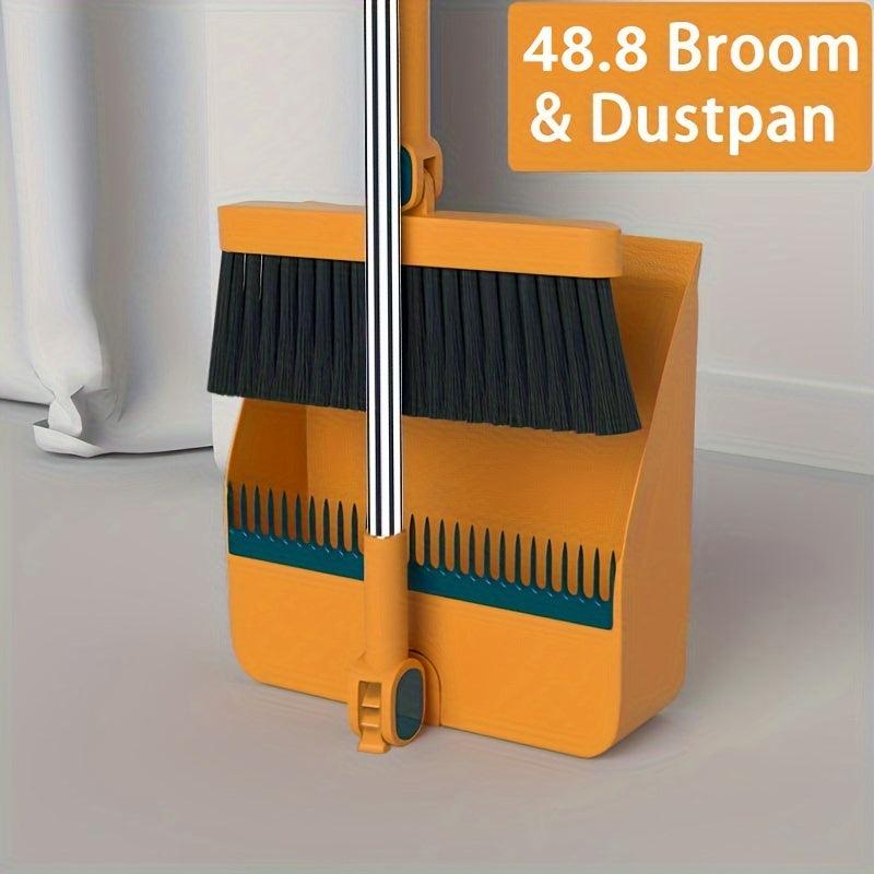 Rotatable Broom And Dustpan Set Durable Sweeping Broom With Long Handle