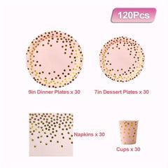 120pcs Pink and Golden Disposable Cutlery Set Party Supplies