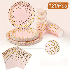 120pcs Pink and Golden Disposable Cutlery Set Party Supplies