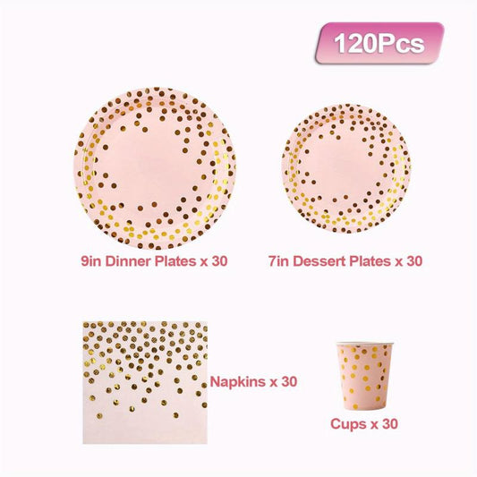 120pcs Pink and Golden Disposable Cutlery Set Party Supplies