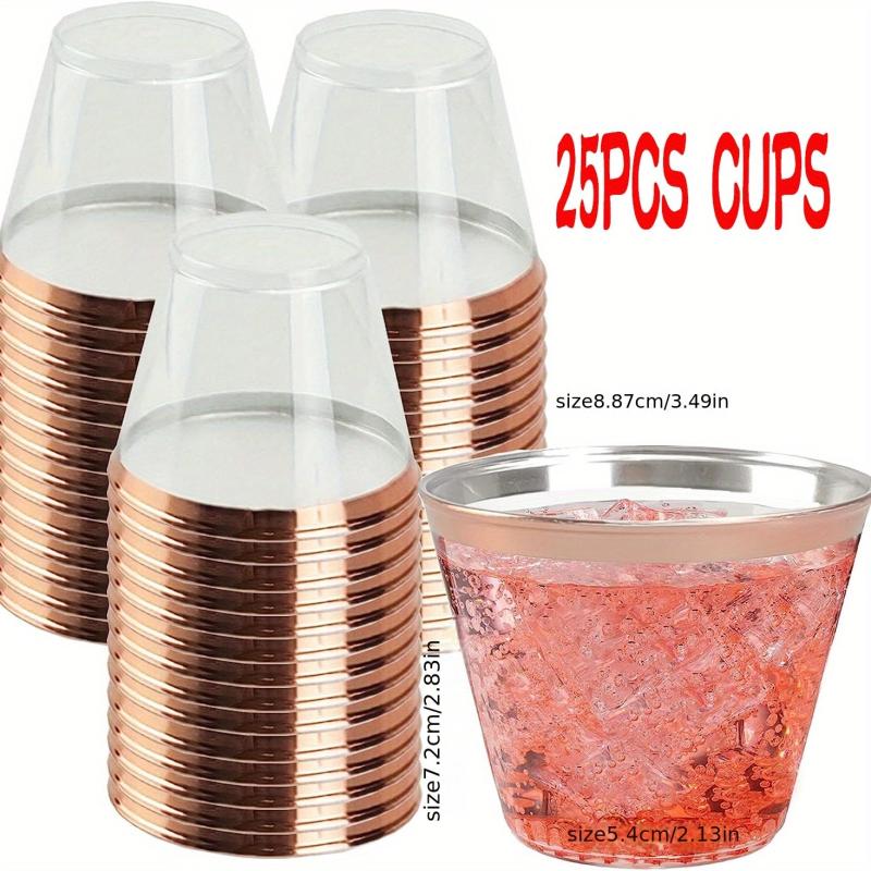 25pcs Golden Plastic Cups 9 Oz Clear Disposable Cups With Golden Rim