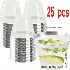 25pcs Golden Plastic Cups 9 Oz Clear Disposable Cups With Golden Rim