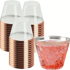 25pcs Golden Plastic Cups 9 Oz Clear Disposable Cups With Golden Rim