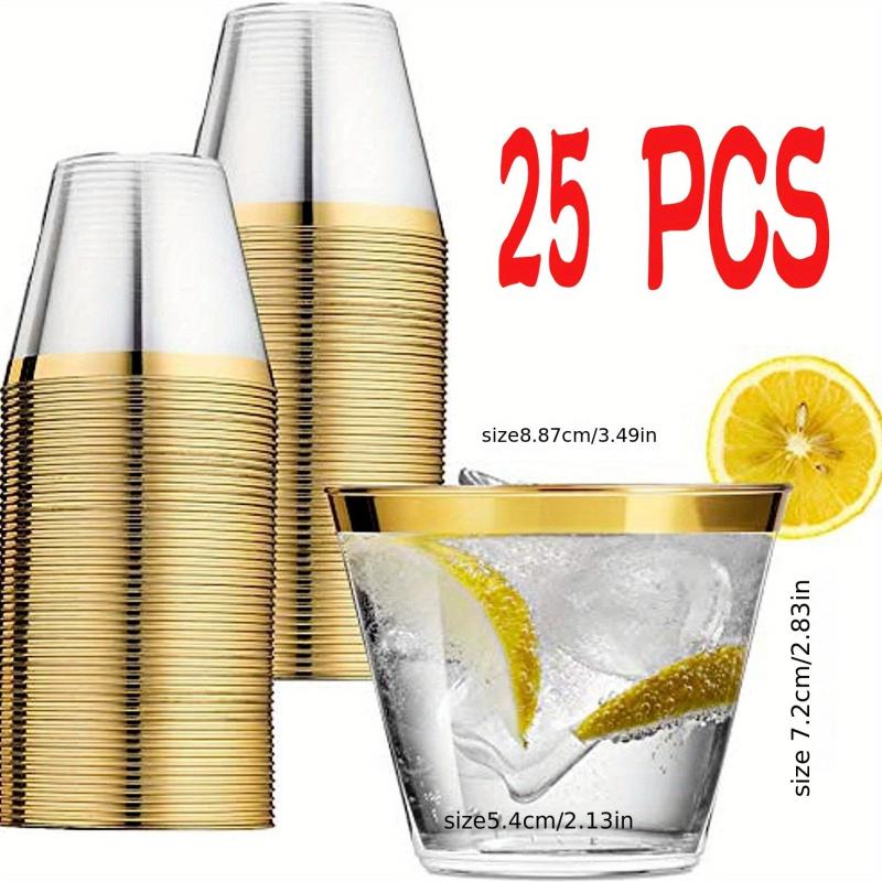 25pcs Golden Plastic Cups 9 Oz Clear Disposable Cups With Golden Rim