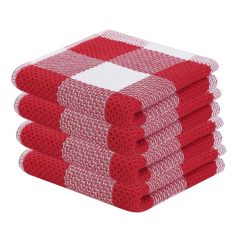 6pcs Waffle Weave Plaid Dish Cloths Soft & Absorbent Towels Red Christmas Style