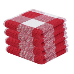 6pcs Waffle Weave Plaid Dish Cloths Soft & Absorbent Towels Red Christmas Style