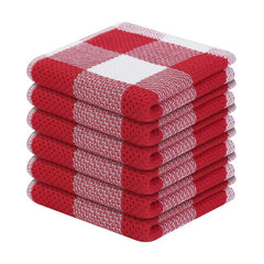 6pcs Waffle Weave Plaid Dish Cloths Soft & Absorbent Towels Red Christmas Style