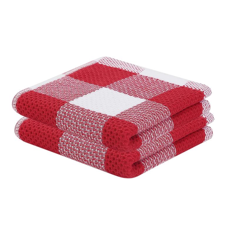6pcs Waffle Weave Plaid Dish Cloths Soft & Absorbent Towels Red Christmas Style