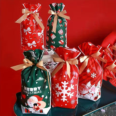 10pcs Christmas Gift Bags Ribbon Drawstring Treat Bags For Biscuit