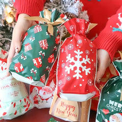 10pcs Christmas Gift Bags Ribbon Drawstring Treat Bags For Biscuit