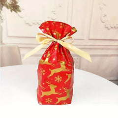 10pcs Christmas Gift Bags Ribbon Drawstring Treat Bags For Biscuit