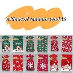10pcs Christmas Gift Bags Ribbon Drawstring Treat Bags For Biscuit