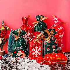 10pcs Christmas Gift Bags Ribbon Drawstring Treat Bags For Biscuit