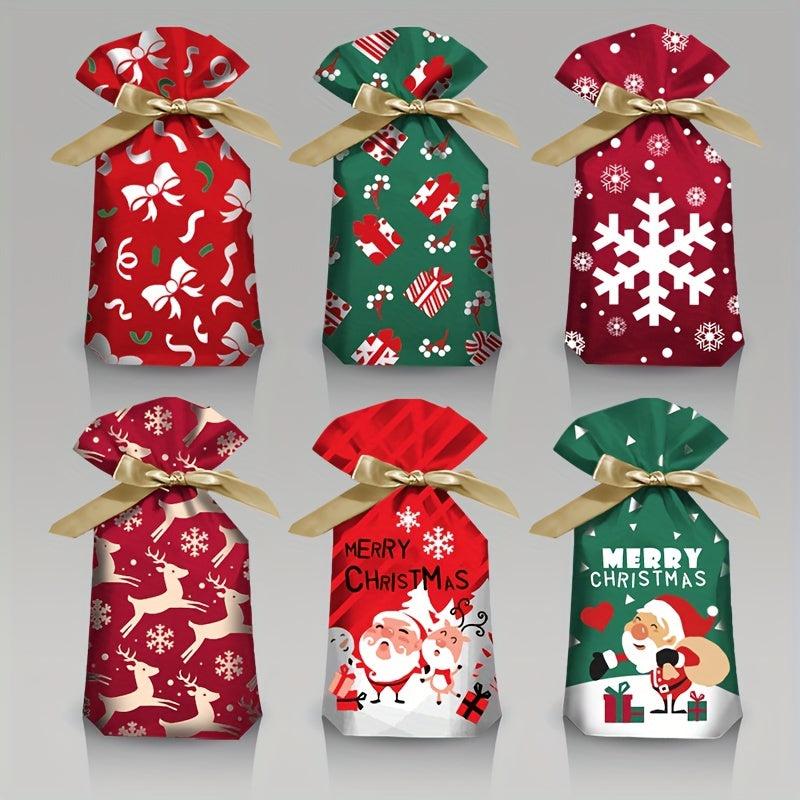 10pcs Christmas Gift Bags Ribbon Drawstring Treat Bags For Biscuit