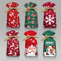 10pcs Christmas Gift Bags Ribbon Drawstring Treat Bags For Biscuit