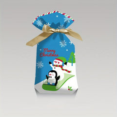 10pcs Christmas Gift Bags Ribbon Drawstring Santa Elk Printed Goodie Bags