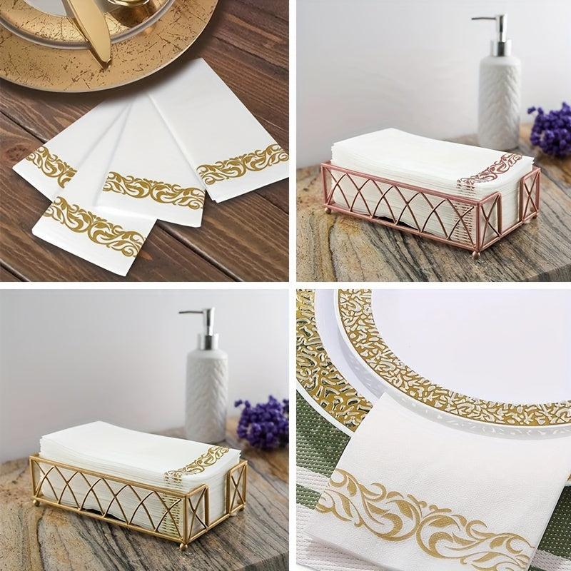50 Sheets Golden Lace Disposable Napkins For Party Wedding Dinner Event