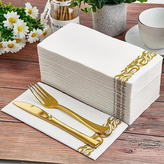 50 Sheets Golden Lace Disposable Napkins For Party Wedding Dinner Event