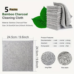 5pcs Bamboo Charcoal Fiber Dish Towel Kitchen Cleaning Cloths Water Absorbent