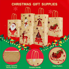 24pcs Christmas Gift Bags Brown Paper Holiday Treat Bags With Handles