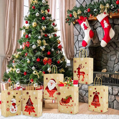 24pcs Christmas Gift Bags Brown Paper Holiday Treat Bags With Handles