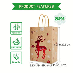 24pcs Christmas Gift Bags Brown Paper Holiday Treat Bags With Handles