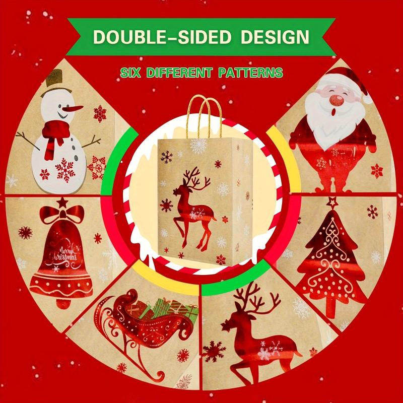 24pcs Christmas Gift Bags Brown Paper Holiday Treat Bags With Handles
