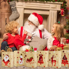 24pcs Christmas Gift Bags Brown Paper Holiday Treat Bags With Handles