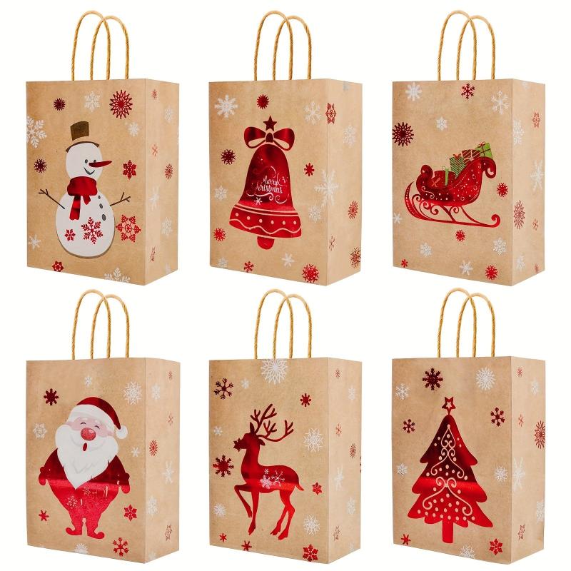 24pcs Christmas Gift Bags Brown Paper Holiday Treat Bags With Handles