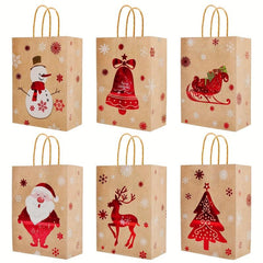 24pcs Christmas Gift Bags Brown Paper Holiday Treat Bags With Handles