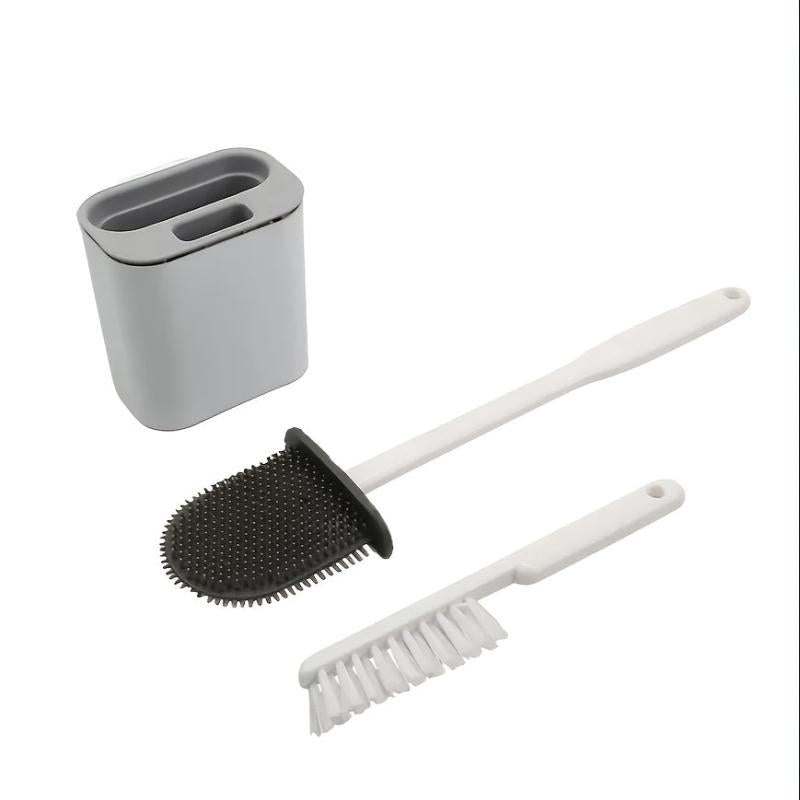 3 Pack Toilet Brush Holder Set Long Handle Wall Mounted Flexible Bowl Cleaning