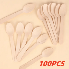 100pcs Wooden Disposable Party Utensils Set