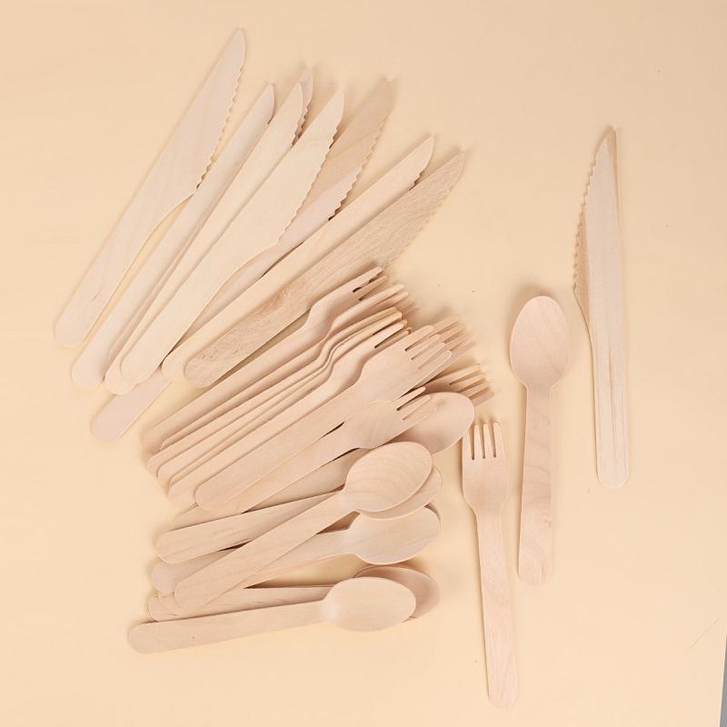 100pcs Wooden Disposable Party Utensils Set