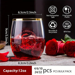 32Pcs 12 Oz Christmas Disposable Wine Glass - Perfect for Party Weddings