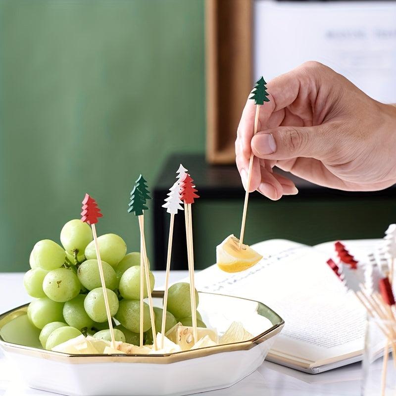 100pcs Christmas Cocktail Sticks Fruit Forks Cupcake Toppers