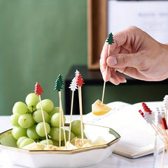 100pcs Christmas Cocktail Sticks Fruit Forks Cupcake Toppers