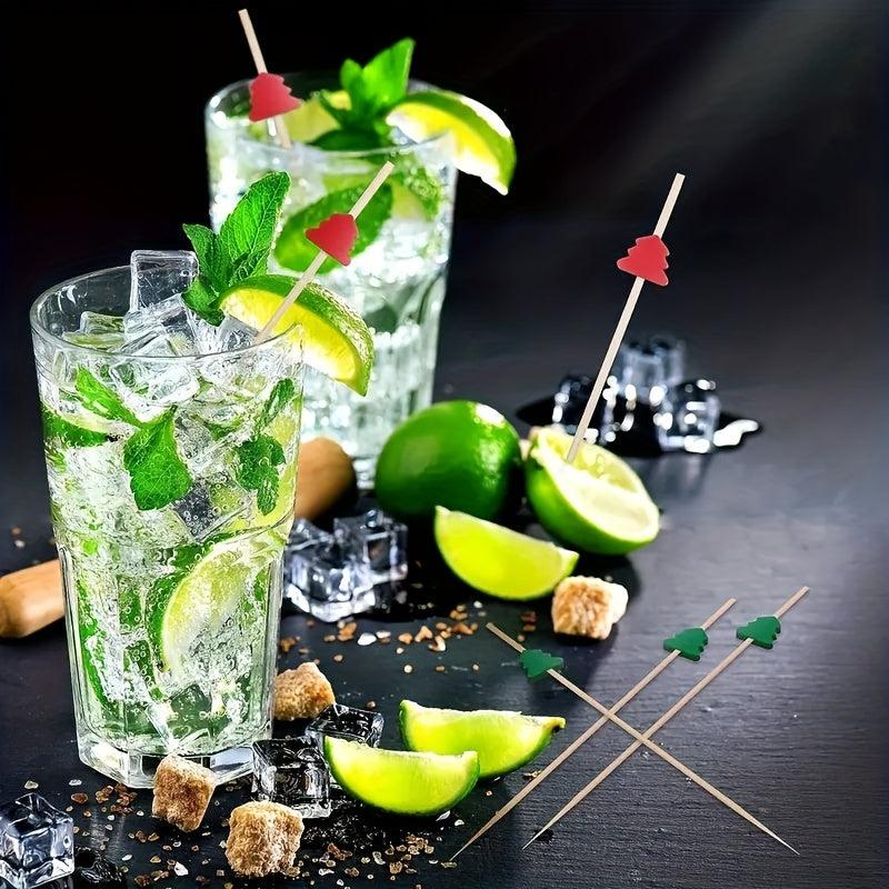 100pcs Christmas Cocktail Sticks Fruit Forks Cupcake Toppers