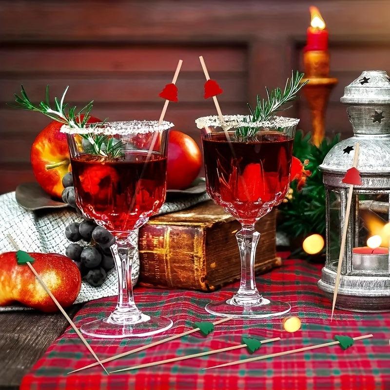 100pcs Christmas Cocktail Sticks Fruit Forks Cupcake Toppers