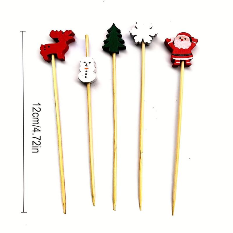 100pcs Christmas Cocktail Sticks Fruit Forks Cupcake Toppers