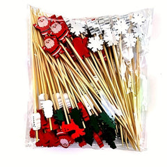 100pcs Christmas Cocktail Sticks Fruit Forks Cupcake Toppers