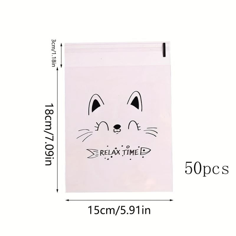 50 Pcs Cartoon Animal Clear Self Sealing Cellophane Bags 6x7 Inches