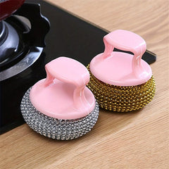 10pcs Kitchen Brush Pot Cleaning Ball Non-stick Pan Handle Steel Ball Brush