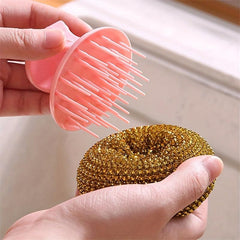 10pcs Kitchen Brush Pot Cleaning Ball Non-stick Pan Handle Steel Ball Brush